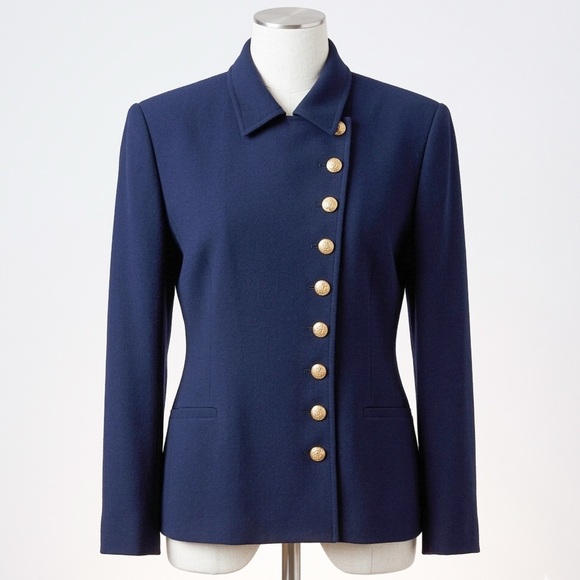 Ralph Lauren Jackets & Blazers - Vintage Lauren Ralph Lauren Asymmetrical Gold Button Wool Blazer Navy | 12 RARE